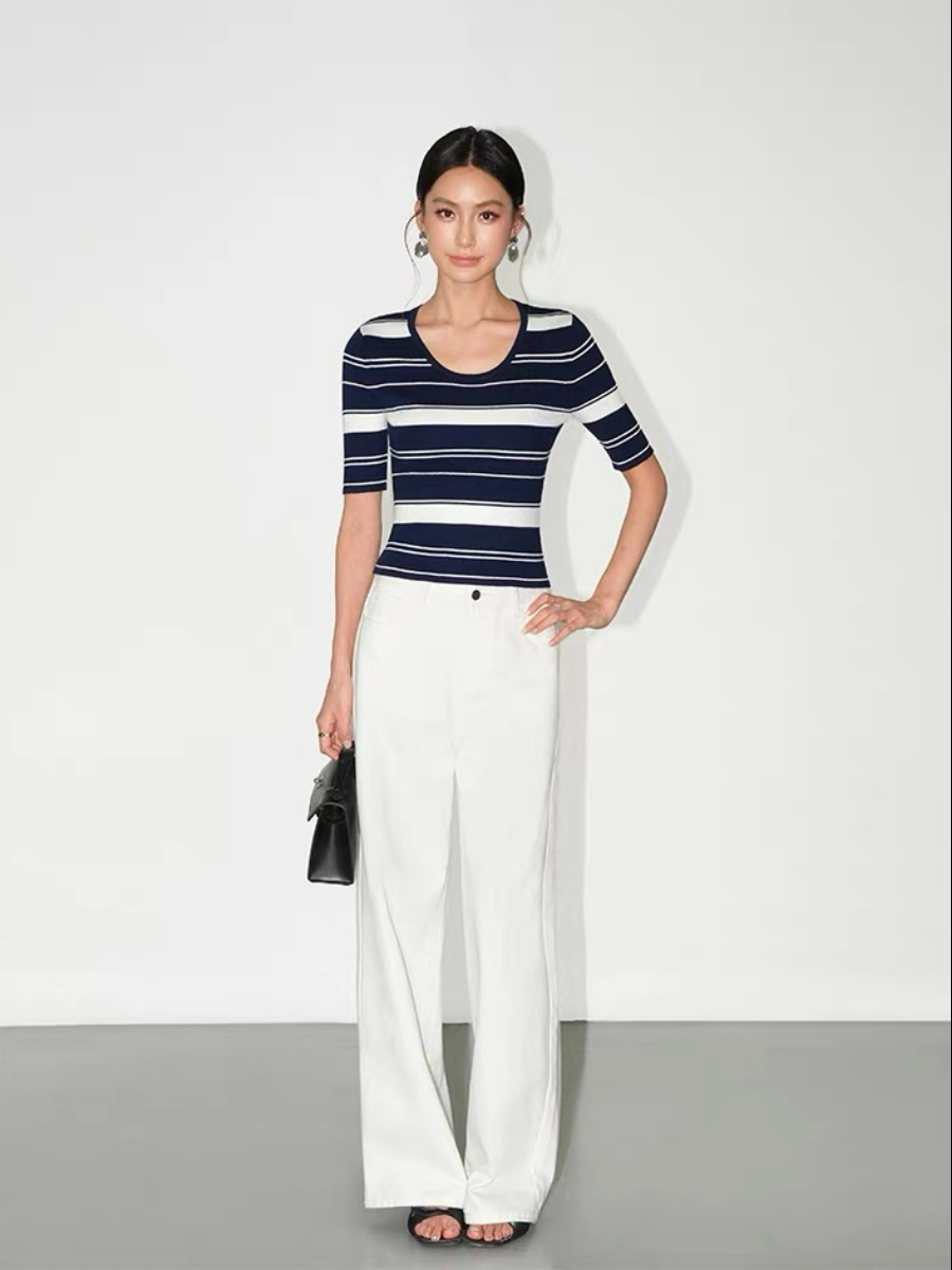 Frances Scoop Neck Classic Stripe Knit Top