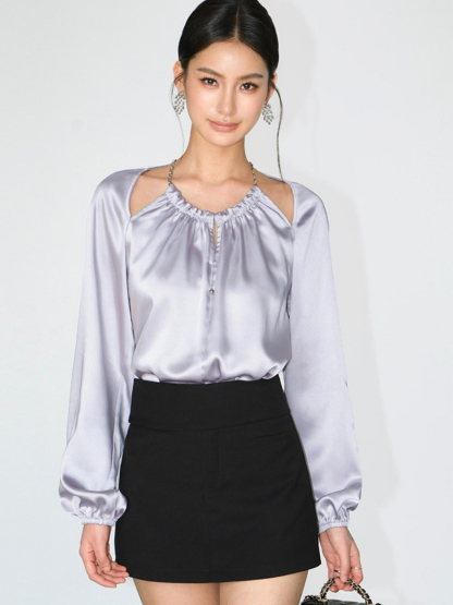 Jayde Halter Neck Long Sleeve Top-The Black Bow-