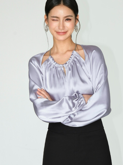 Jayde Halter Neck Long Sleeve Top-The Black Bow-