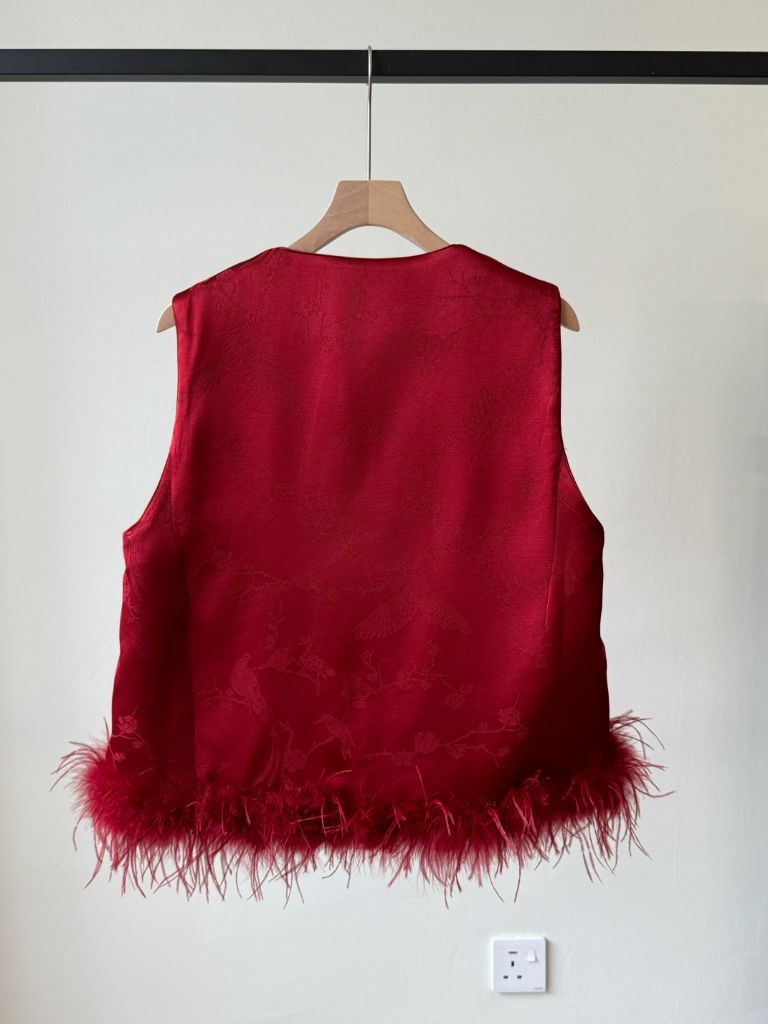 Shuang He Feather Trim Oriental Vest