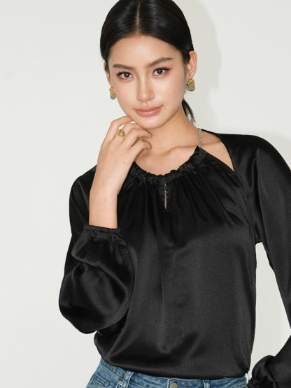 Jayde Halter Neck Long Sleeve Top-The Black Bow-