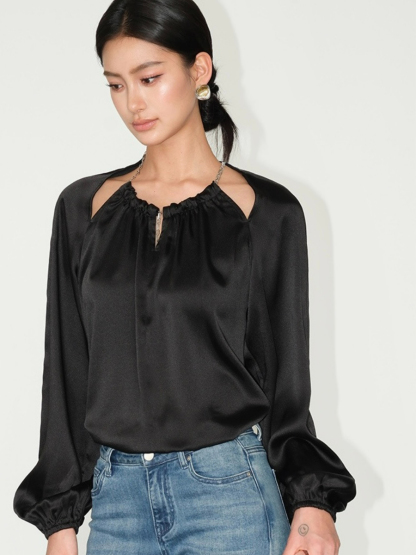Jayde Halter Neck Long Sleeve Top-The Black Bow-