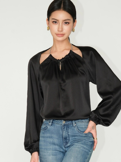 Jayde Halter Neck Long Sleeve Top-The Black Bow-