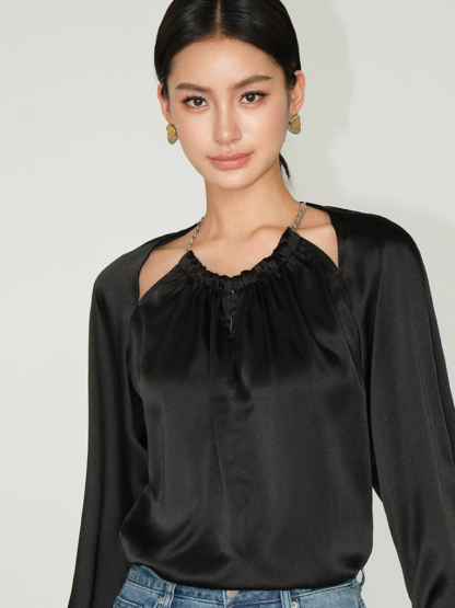 Jayde Halter Neck Long Sleeve Top-The Black Bow-