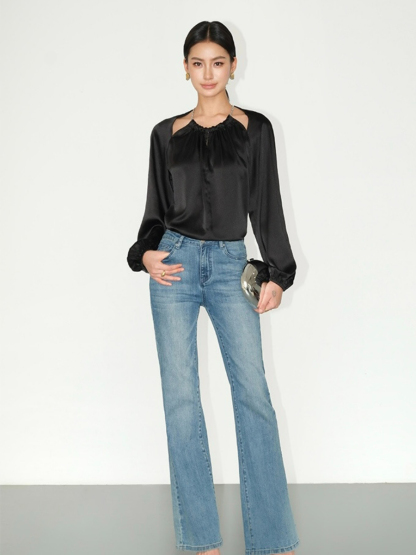 Jayde Halter Neck Long Sleeve Top-The Black Bow-