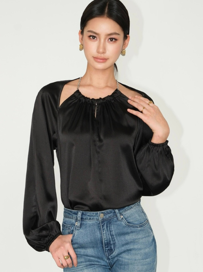 Jayde Halter Neck Long Sleeve Top-The Black Bow-