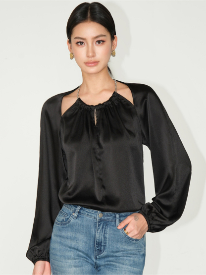 Jayde Halter Neck Long Sleeve Top-The Black Bow-