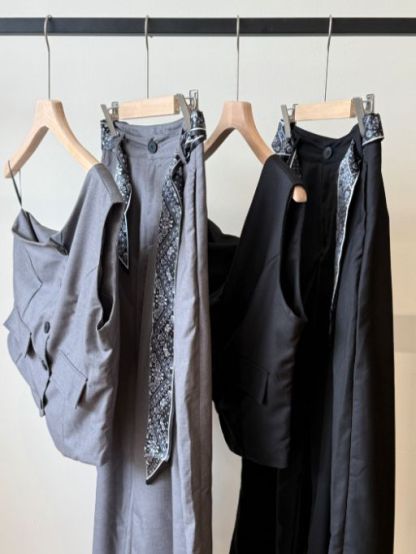 Levi One Shoulder Vest & Pants Set with Scarf