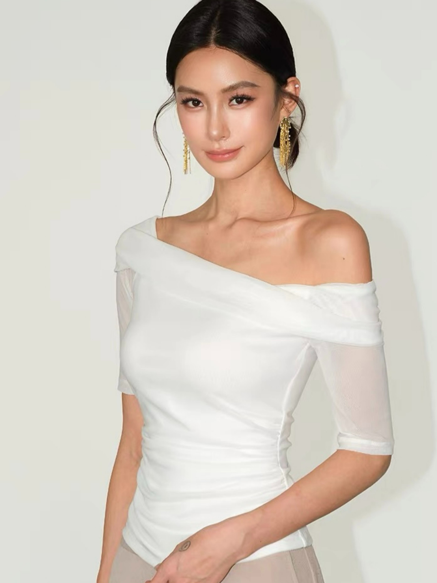 Flynn One Shoulder Mesh Sleeve Top