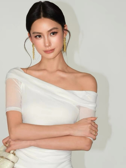 Flynn One Shoulder Mesh Sleeve Top