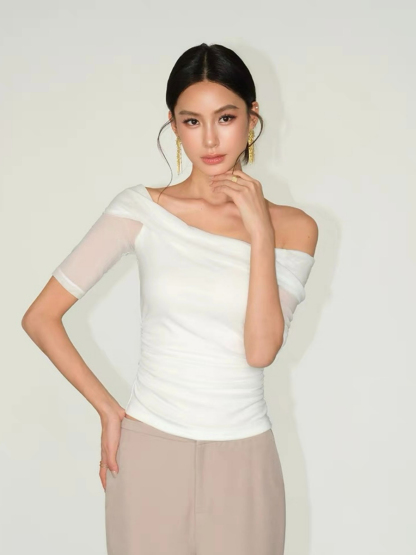 Flynn One Shoulder Mesh Sleeve Top