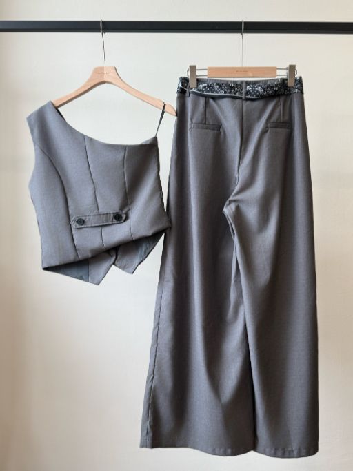 Levi One Shoulder Vest & Pants Set with Scarf