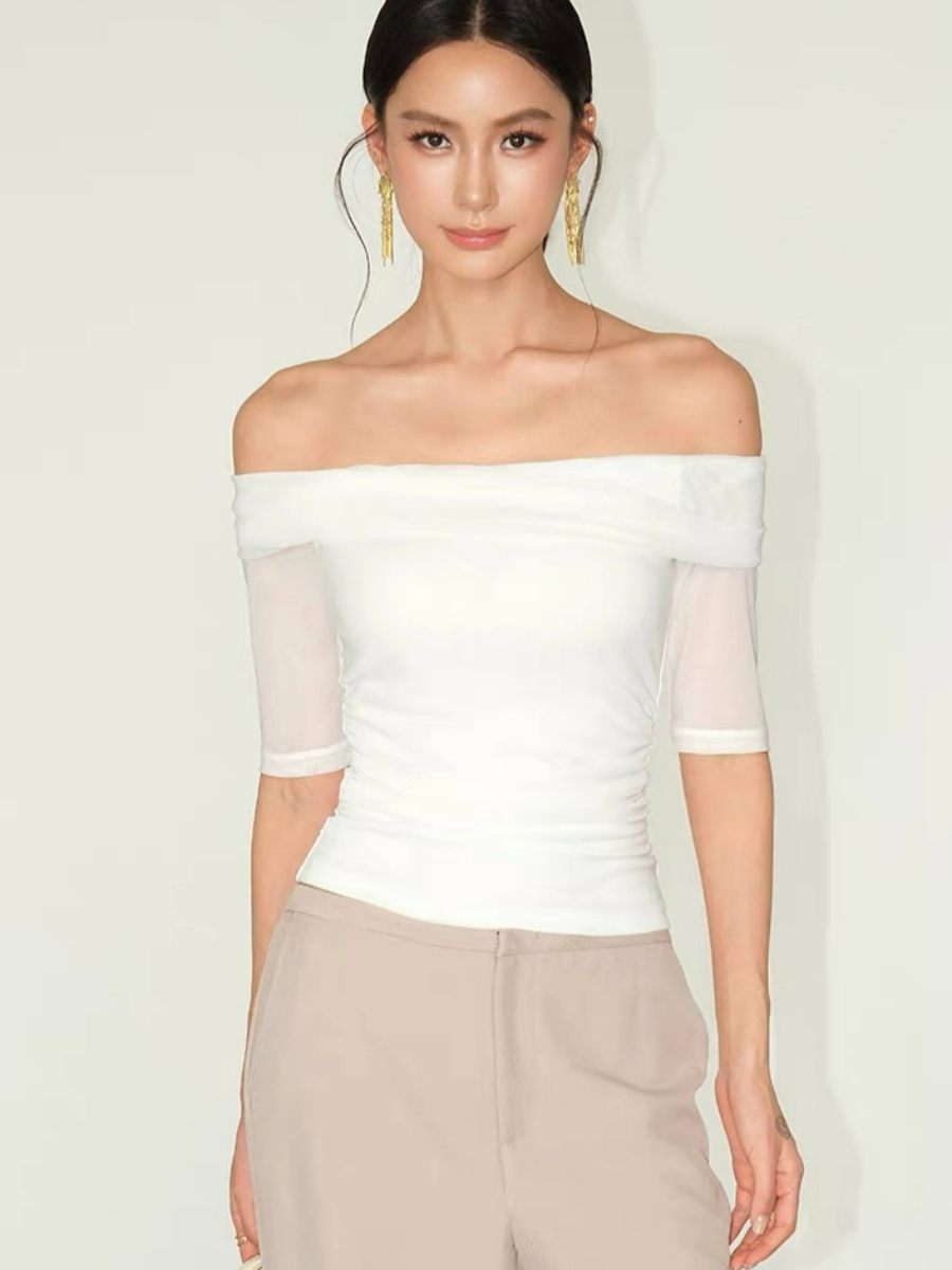 Flynn One Shoulder Mesh Sleeve Top