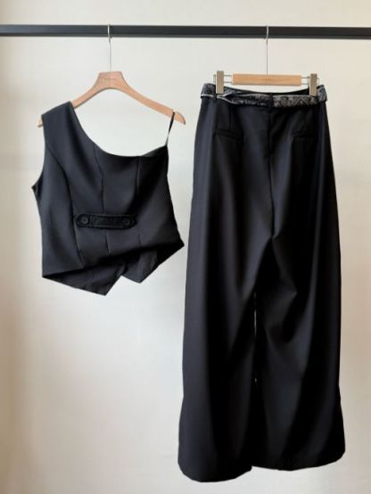 Levi One Shoulder Vest & Pants Set with Scarf