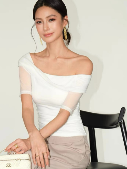 Flynn One Shoulder Mesh Sleeve Top