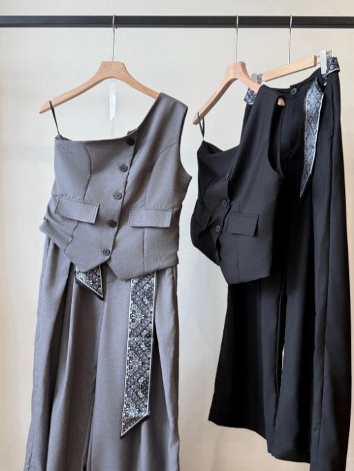 Levi One Shoulder Vest & Pants Set with Scarf