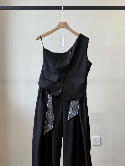 Levi One Shoulder Vest & Pants Set with Scarf