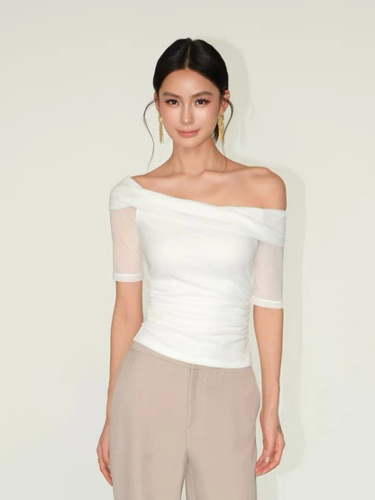 Flynn One Shoulder Mesh Sleeve Top