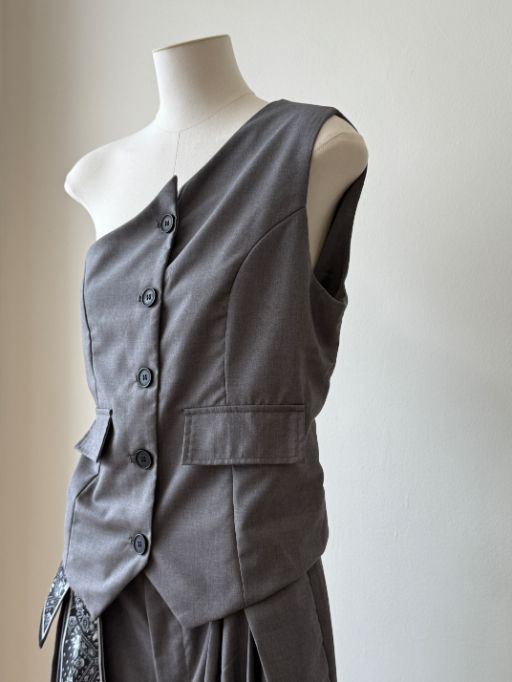 Levi One Shoulder Vest & Pants Set with Scarf