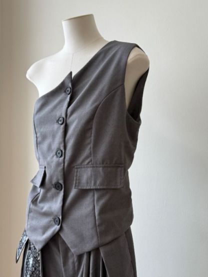 Levi One Shoulder Vest & Pants Set with Scarf