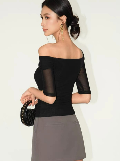Flynn One Shoulder Mesh Sleeve Top