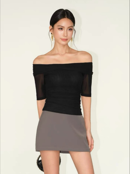 Flynn One Shoulder Mesh Sleeve Top