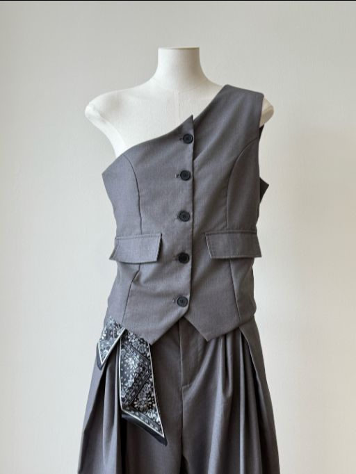 Levi One Shoulder Vest & Pants Set with Scarf