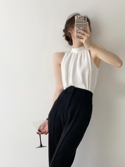 Jaleesa Minimalist Halter Neck Top-The Black Bow-