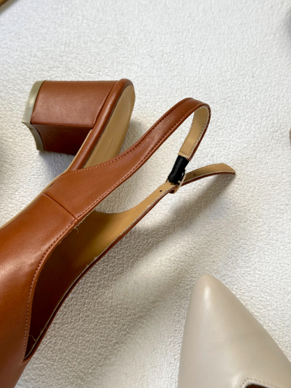 Noir Pointed Toe Block Heel Slingbacks-Windsor Tan-The Black Bow-