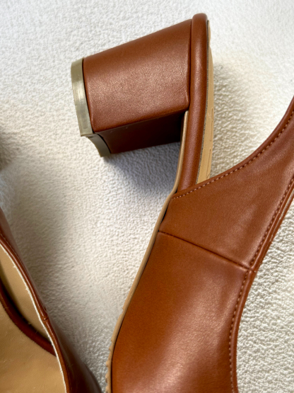 Noir Pointed Toe Block Heel Slingbacks-Windsor Tan-The Black Bow-