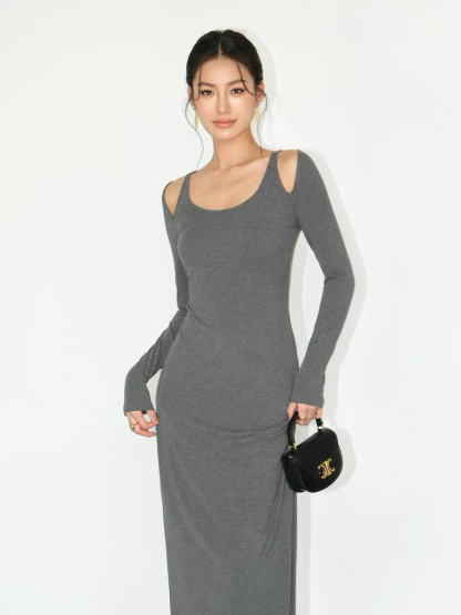 Jermaine Cold Shoulder Knit Dress-The Black Bow-