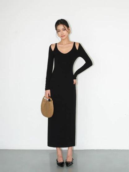 Jermaine Cold Shoulder Knit Dress-The Black Bow-