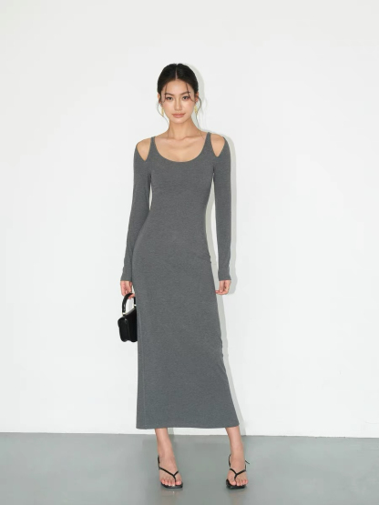 Jermaine Cold Shoulder Knit Dress-The Black Bow-