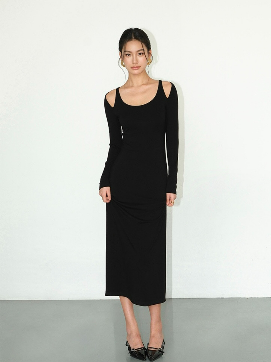 Jermaine Cold Shoulder Knit Dress-The Black Bow-