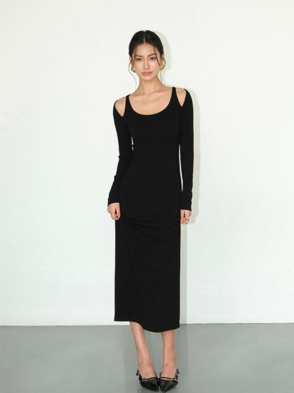 Jermaine Cold Shoulder Knit Dress-The Black Bow-