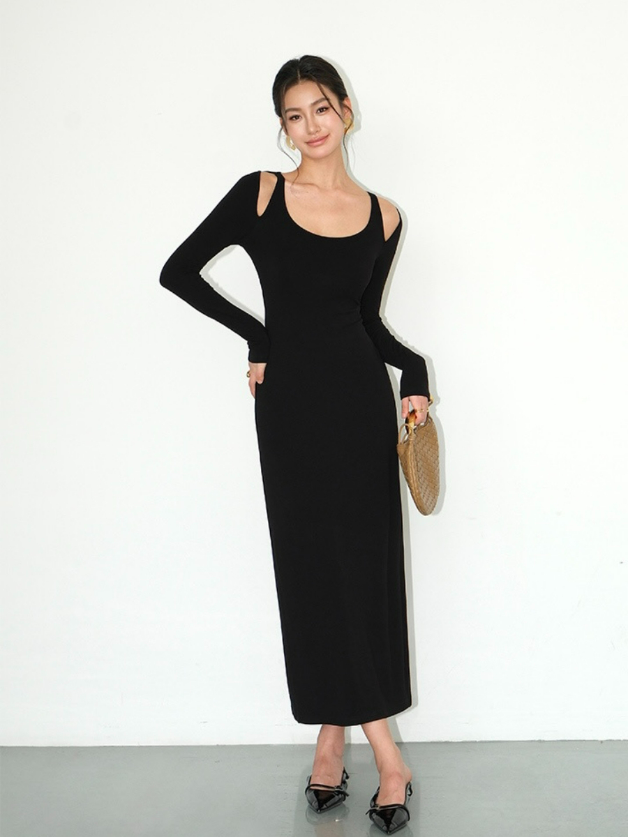 Jermaine Cold Shoulder Knit Dress-The Black Bow-