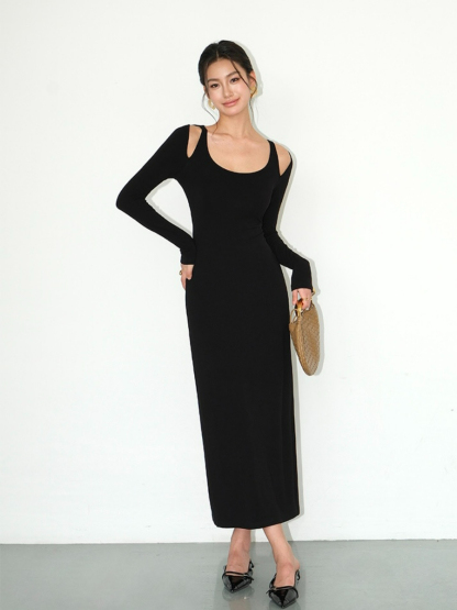 Jermaine Cold Shoulder Knit Dress-The Black Bow-