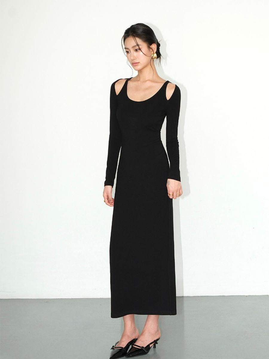 Jermaine Cold Shoulder Knit Dress-The Black Bow-