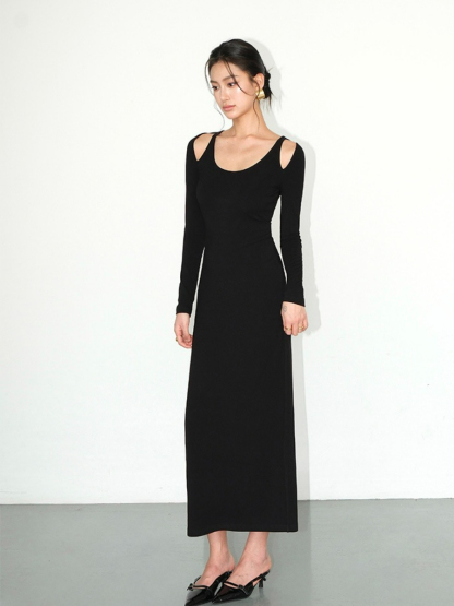 Jermaine Cold Shoulder Knit Dress-The Black Bow-
