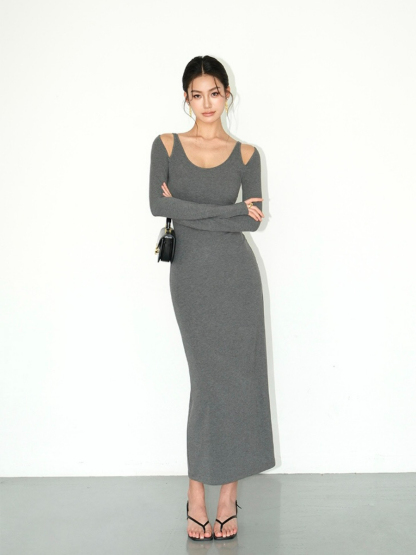 Jermaine Cold Shoulder Knit Dress-The Black Bow-