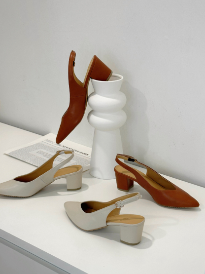 Noir Pointed Toe Block Heel Slingbacks-Windsor Tan-The Black Bow-
