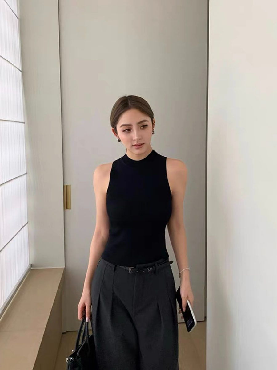 Ferna Mock Neck Sleeveless Knit Top