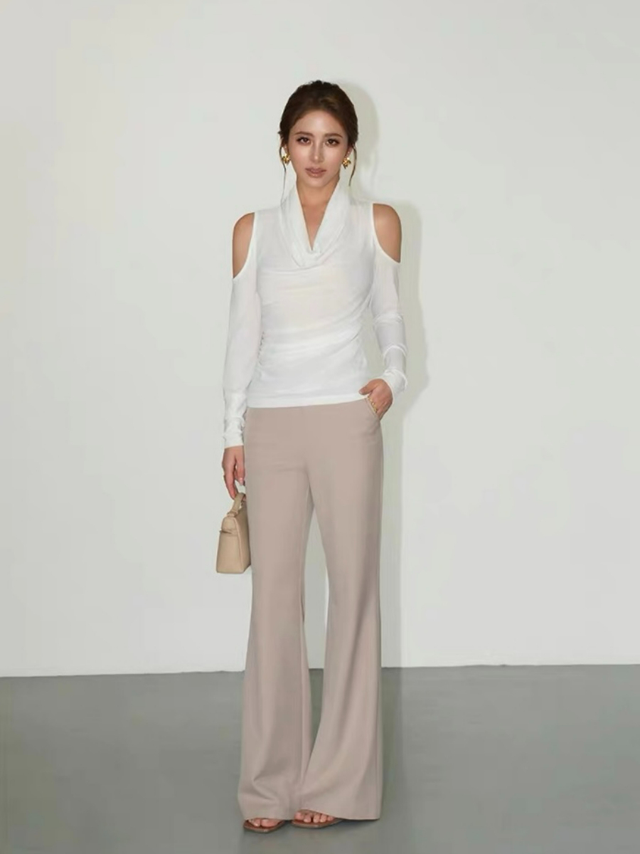 Franceille Swing Collar Cold Shoulder Top