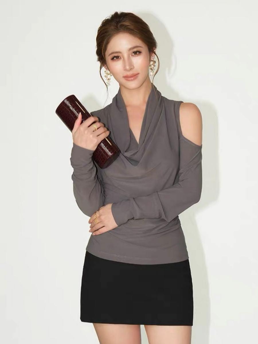 Franceille Swing Collar Cold Shoulder Top