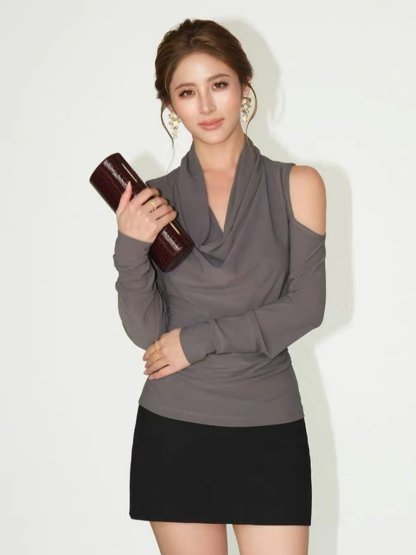 Franceille Swing Collar Cold Shoulder Top