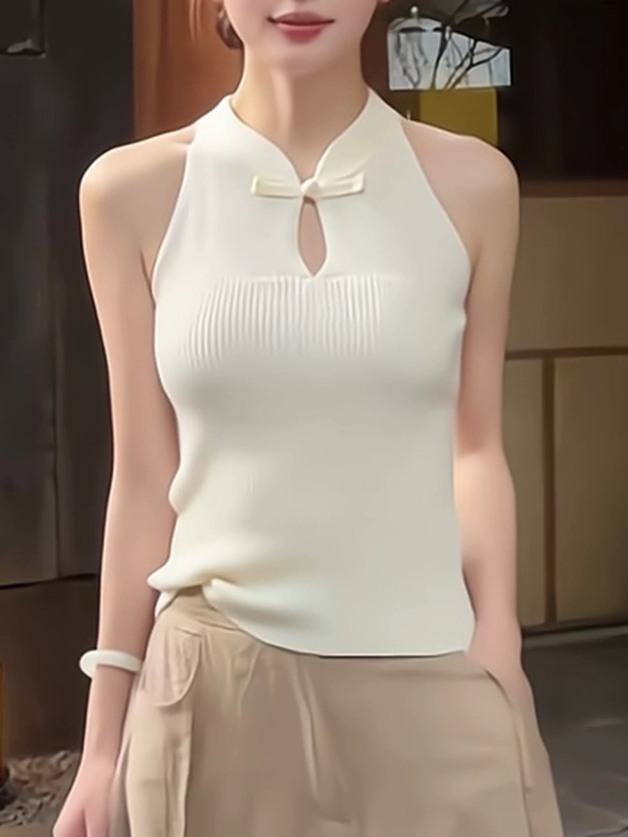 Li Hua Halter Neck Oriental Mesh Top