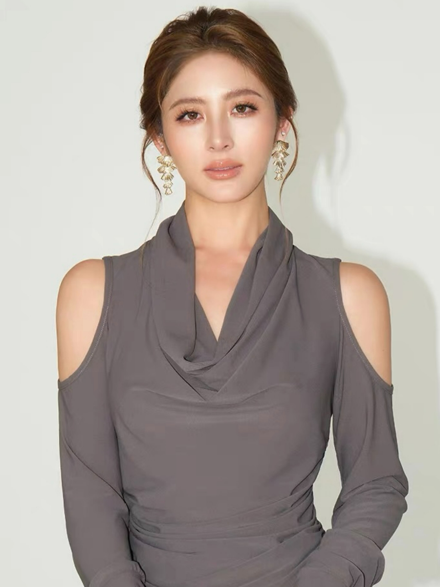 Franceille Swing Collar Cold Shoulder Top