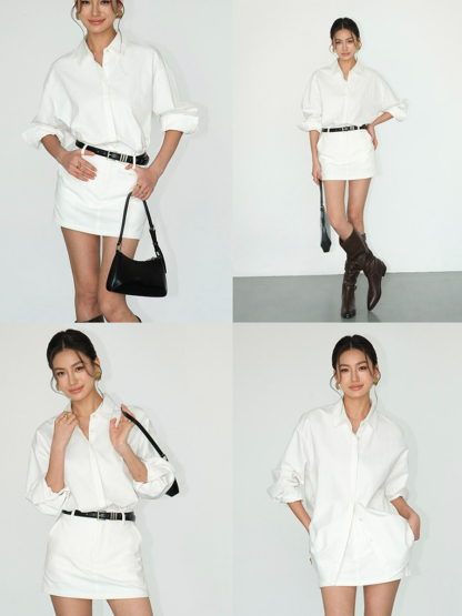 Jennya Oversized Plain Cotton Shirt-The Black Bow-