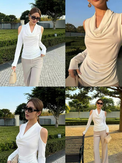 Franceille Swing Collar Cold Shoulder Top