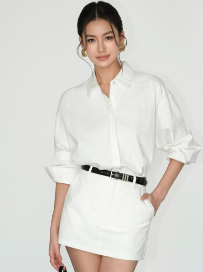 Jennya Oversized Plain Cotton Shirt-The Black Bow-
